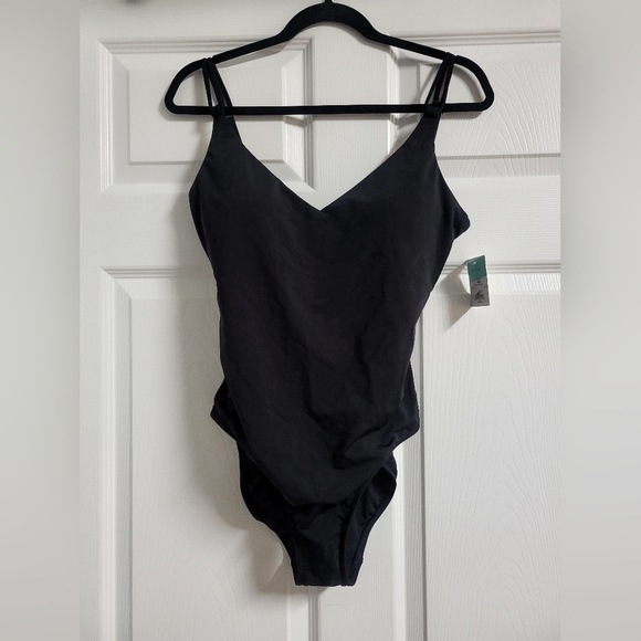 NWT Sunsets Womens Black One-Piece Lace Up Back Swimsuit Size L - Picture 1 of 8